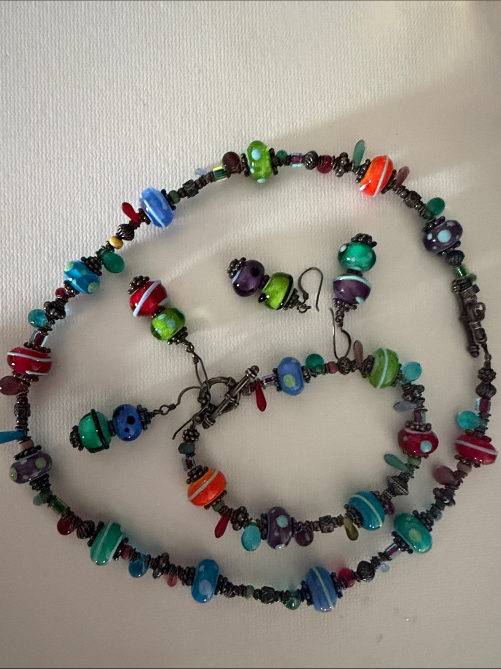 Multicolor Glass Bead Necklace and Earring Set - Vibrant Mixed Colors